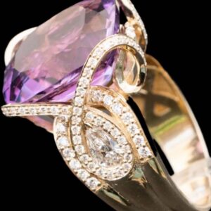 12Carat Natural Amethyst Ring with 1.25Carats of VS1 Diamonds.#166
