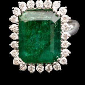 6.00 Carat Natural Emerald Ring with 1.24cts of Natural VS1 Diamonds. # 165