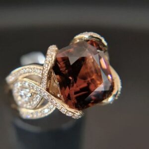 7.20 Carat Natural Tourmaline Ring, with 1.07Carats of VVS1 Natural D-F Diamonds.
