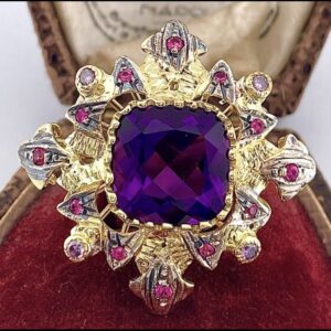 9KT Yellow Gold & Silver, Amethyst Ring.stock # 10979