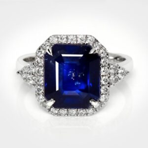 14KT White Gold Ring , IGI Certified 6.04ct Intense Deep Blue Sapphire & 0.48ct Natural Diamonds.