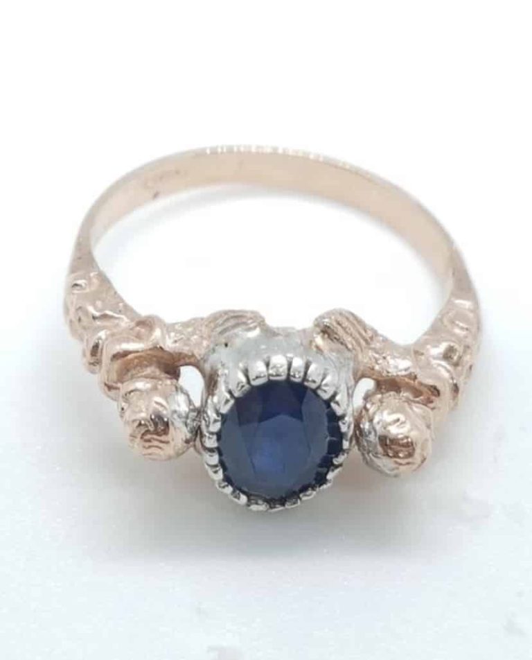 14kt pink gold, silver and 2.2carat natural sapphire ring vintage